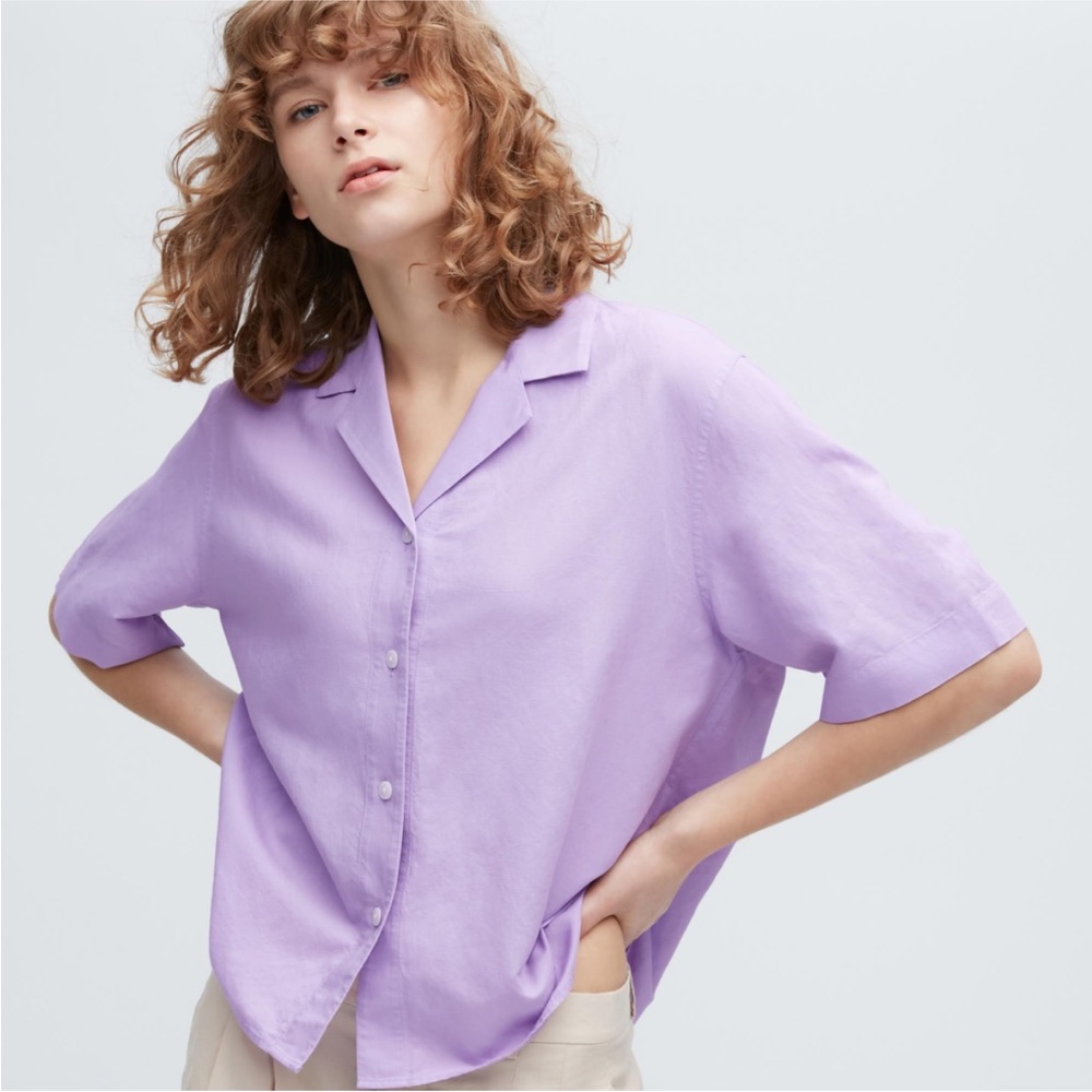 UNIQLO Linen Blend Open Collar Short-Sleeve Shirt